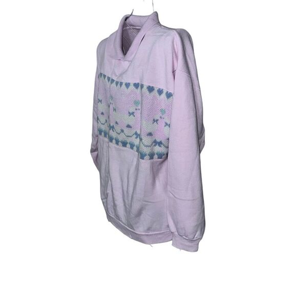 Vintage 90s Kawaii Lauren Brooke Collared Sweatshirt Pastels Duck hearts Geese S - Picture 2 of 11